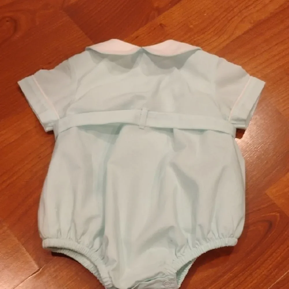 Light Blue Peter Pan Collar Baby Romper - Unbranded